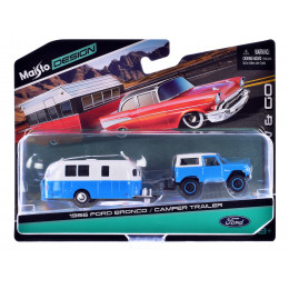 1966 Ford Bronco Blue with White Top and Camper Trailer Blue and White 