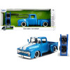 1956 Ford F-100 Pickup Truck Blue Metallic with White Stripes and Extra Wheels