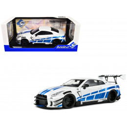 2024 Nissan GT-R (R35) RHD (Right Hand Drive) with Liberty Walk 2.0 Body Kit White Metallic with Blue Stripes 