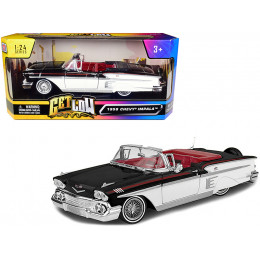 1958 Chevrolet Impala Convertible Lowrider Black and White with Red Interior 