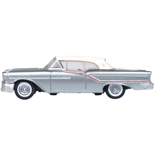1957 Oldsmobile 88 Convertible (Top-Up) Juneau Gray with White Top and Red Interior 1/87 (HO) Scale Diecast Model Car by Oxford Diecast