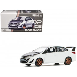Toyota GR Vios White with Carbon Hood 1/64 Diecast Model Car by Pop Race