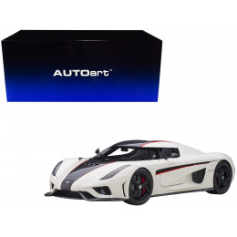 Koenigsegg Regera White with Black Carbon and Red Stripes 1/18  Model Car by Autoart