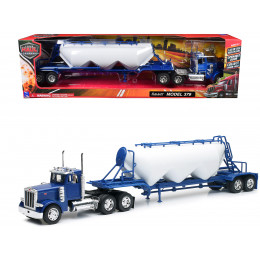 Peterbilt 379 Truck Blue with Pneumatic Tanker Trailer White 