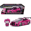2002 Nissan Skyline GT-R (BNR34) RHD (Right Hand Drive) Pink Metallic and Black with Hello Kitty Diecast Figurine 1/24 Diecast Model Car by Jada