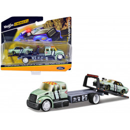 International DuraStar Flatbed Truck #17 and 1988 Ford Mustang LX #17 Light Green Metallic with Stripes and Graphics 