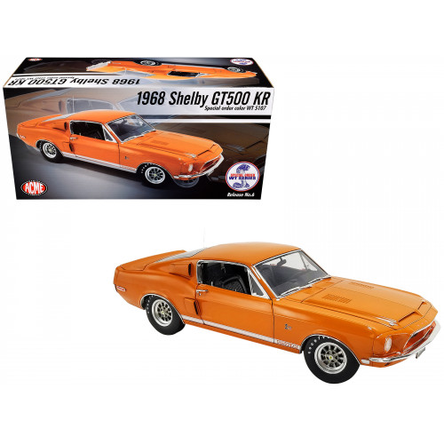 1968 Shelby GT500 KR Orange Metallic (WT Color Code 5107) with White Stripes Limited Edition to 348 pieces Worldwide 1/18 Diecast Model Car by ACME