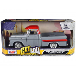 1958 Chevrolet Apache Fleetside Pickup Truck Lowrider Gray with Red Top 