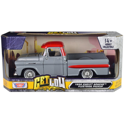 1958 Chevrolet Apache Fleetside Pickup Truck Lowrider Gray with Red Top 