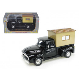 1956 Ford F-100 Pickup Truck Black with Camper 1/32 Diecast Model Car by Signature Models