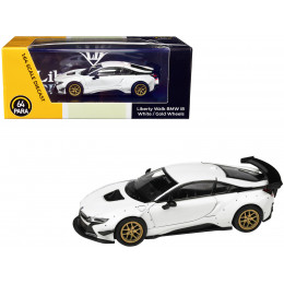 BMW i8 Liberty Walk White with Gold Wheels 1/64 Diecast Model Car by Paragon Models