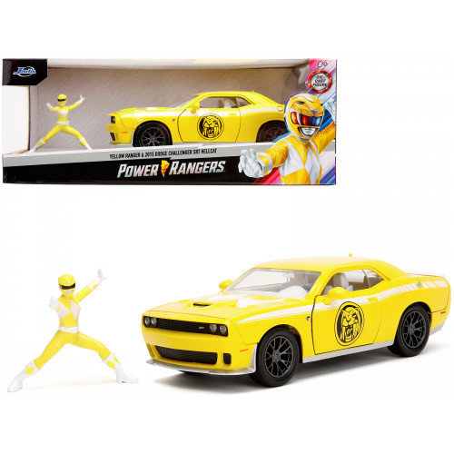 2015 Dodge Challenger SRT Hellcat Yellow with Graphics and Yellow Ranger Diecast Figure 