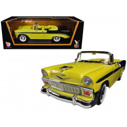 1956 Chevrolet Bel Air Convertible Yellow/Black 1/18 Diecast Car Model by Road Signature