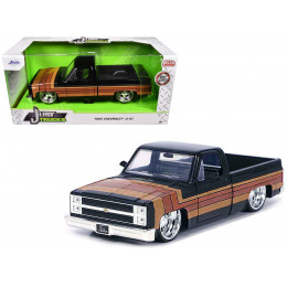 1985 Chevrolet C-10 Pickup Truck Black with Stripes and Paradox Wheels 