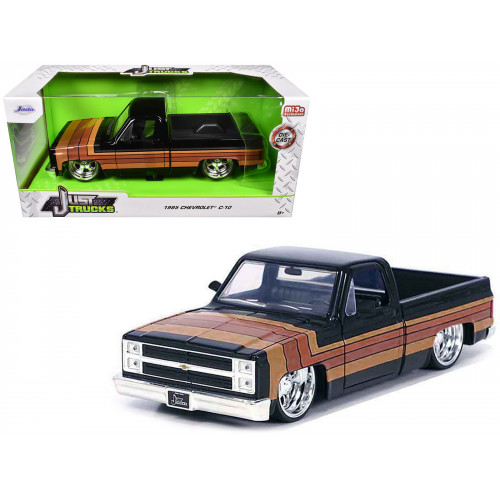 1985 Chevrolet C-10 Pickup Truck Black with Stripes and Paradox Wheels 