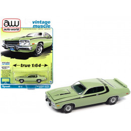 1973 Plymouth Road Runner 440 Mist Green with Black Stripes and Green Interior 'Vintage Muscle' Limited Edition to 14910 pieces Worldwide 1/64 Diecast Model Car by Auto World