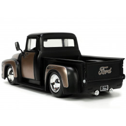 1956 Ford F-100 Pickup Truck Matt Black and Champagne with Flames with Extra Wheels 