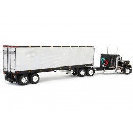 Peterbilt 359 with 36” Flat Top Sleeper and 40’ Vintage Refrigerated Trailer Black with Chrome 1/64 Diecast Model by DCP/First Gear