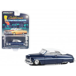 1950 Mercury Eight Chopped Top Convertible Lowrider Dark Blue Metallic with Light Blue Pinstripes and White Top and Interior 