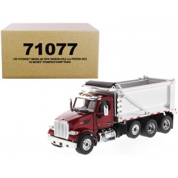 Peterbilt 567 SFFA Tandem Axle with Pusher Axle OX Stampede Dump Truck Red and Chrome 