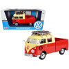 Volkswagen Type 2 (T1) #8 Pickup Truck with Roof Rack and Luggage Red and Yellow 1/24 Diecast Model Car by Motormax