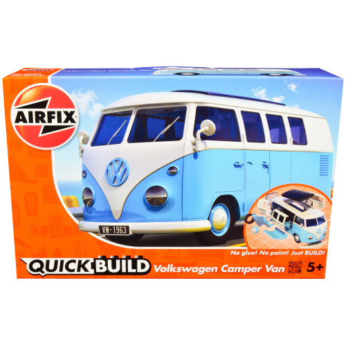 Skill 1 Model Kit Volkswagen Camper Van Blue Snap Together Model by Airfix Quickbuild