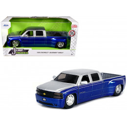 1999 Chevrolet Silverado Dually Pickup Truck Blue Metallic and Silver with Stock Wheels 