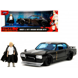 1971 Nissan Skyline GT-R RHD (Right Hand Drive) Black with Silver Stripe and Mikey Diecast Figure 