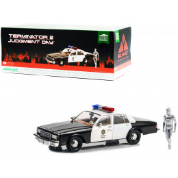 1987 Chevrolet Caprice Metropolitan Police Black and White with T-1000 Liquid Metal Android Diecast Figure 