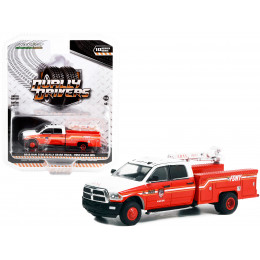 2018 Ram 3500 Dually Crane Truck Red and White with Stripes 