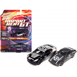 2006 Nissan 350Z #57 Black and Silver with Graphics and 1981 Mazda RX-7 #13 Dark Silver with Stripes 