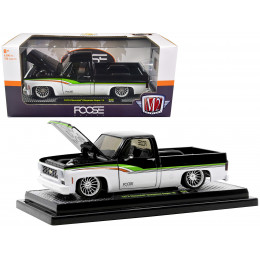 1973 Chevrolet Cheyenne Super 10 Pickup Truck Black and Bright White with Stripes 
