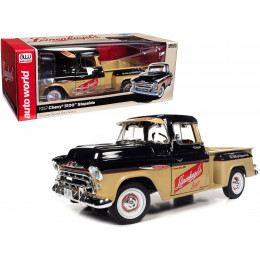 1957 Chevrolet 3100 Stepside Pickup Truck Black and Tan with Graphics 