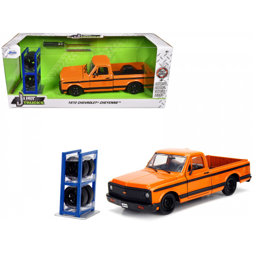 1972 Chevrolet Cheyenne Pickup Truck Orange with Black Stripes and Extra Wheels 
