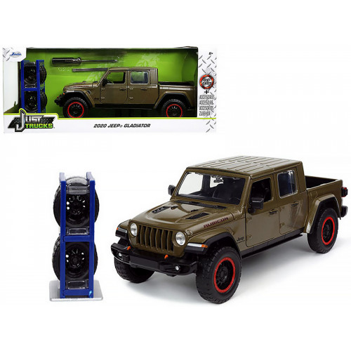 2020 Jeep Gladiator Rubicon Pickup Truck Dark Green Metallic with Extra Wheels 