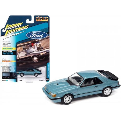 1986 Ford Mustang SVO Light Regatta Blue Metallic with Black Stripes 