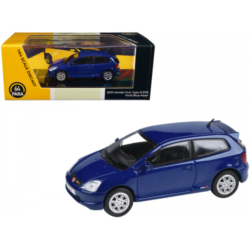 2001 Honda Civic Type R EP3 Vivid Blue Pearl Metallic 1/64 Diecast Model Car by Paragon Models