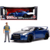 2009 Nissan GT-R (R35) Blue Metallic and Carbon with Lights and Brian Figurine