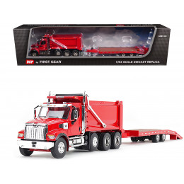 Western Star 49X Truck with Ox Bodies Dump & Beaver Tail Trailer Viper Red 1/64 Diecast Model by DCP/First Gear