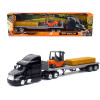 Peterbilt 387 Truck with Flatbed Trailer Black with Forklift and Hay Bales