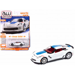2018 Chevrolet Corvette Grand Sport Arctic White with Blue Stripe and Red Interior 