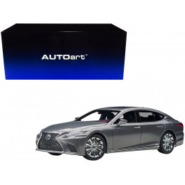 Lexus LS500h Manganese Luster Gray Metallic with Crimson and Black Interior 1/18 Model Car by Autoart