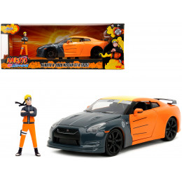 2009 Nissan GT-R (R35) Orange and Dark Gray with Yellow Top and Graphics and Naruto Diecast Figure 