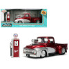 1956 Ford F-100 Pickup Truck Red Metallic with Silver Accents and Jada Gas Pump