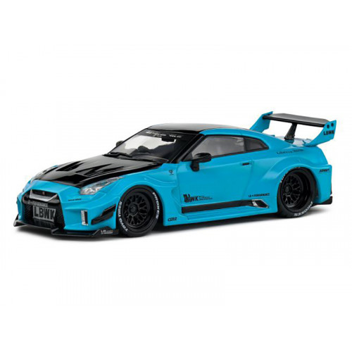 2019 Nissan GT-R (R35) LB-Silhouette Works RHD (Right Hand Drive) Miami Blue with Black Hood and Top 1/43 Diecast Model Car by Solido