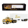 Mack R-Model Day Cab and 40' Vintage Trailer Yellow with Red Stripes and White Top