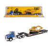 CAT Caterpillar CT660 Day Cab Tractor Blue Metallic with Lowboy Trailer and CAT 315C L Hydraulic Excavator Yellow 1/87 (HO) Diecast Model by Diecast Masters
