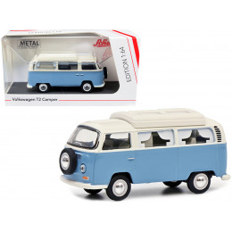 Volkswagen T2 Camper Bus Light Blue and White 1/64 Diecast Model Car by Schuco