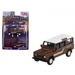 1985 Land Rover Defender 110 County Station Wagon Russet Brown with White Top Limited Edition to 1800 pieces Worldwide 1/64 Diecast Model Car by Mini GT