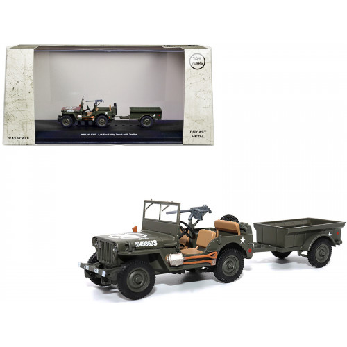 Willys Jeep 1/4-Ton Utility Truck Olive Drab with Trailer 
